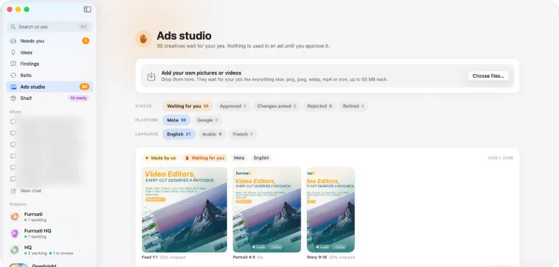 The Ads studio: creatives waiting for approval.