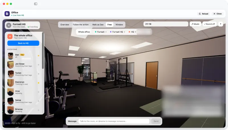 The gym of the 3D office.