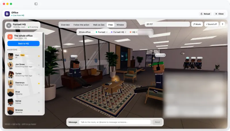 The lounge of the 3D office.